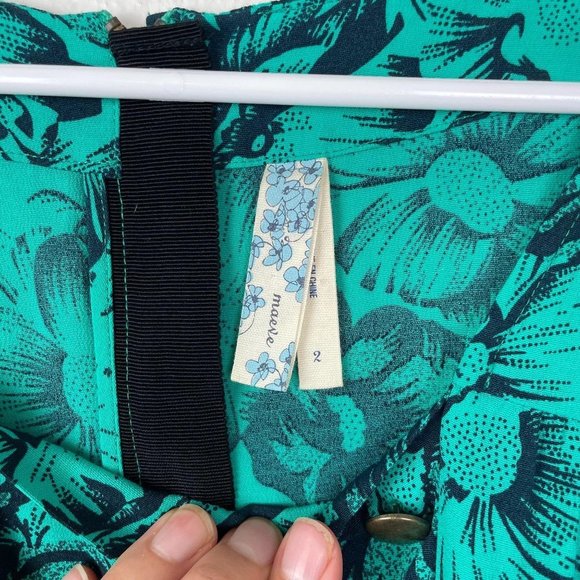 Maeve Teal Green Dress w/ Navy Florals & Buttons‎ - Picture 3 of 6